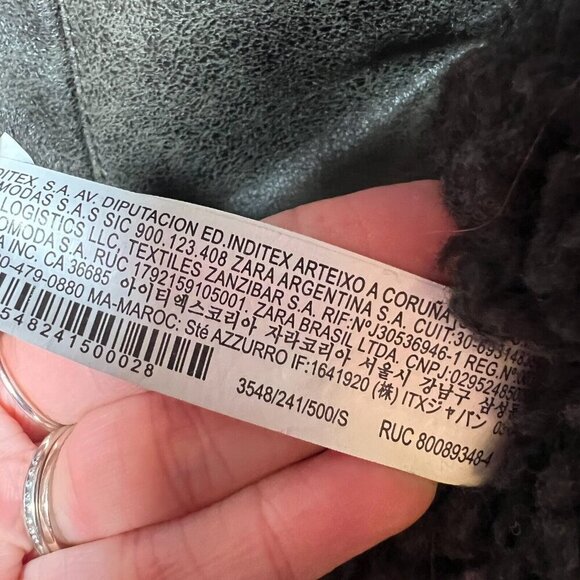 Zara Double Faced Aviator Faux Leather Jacket Size Small Green Shearling Sherpa - Picture 10 of 12